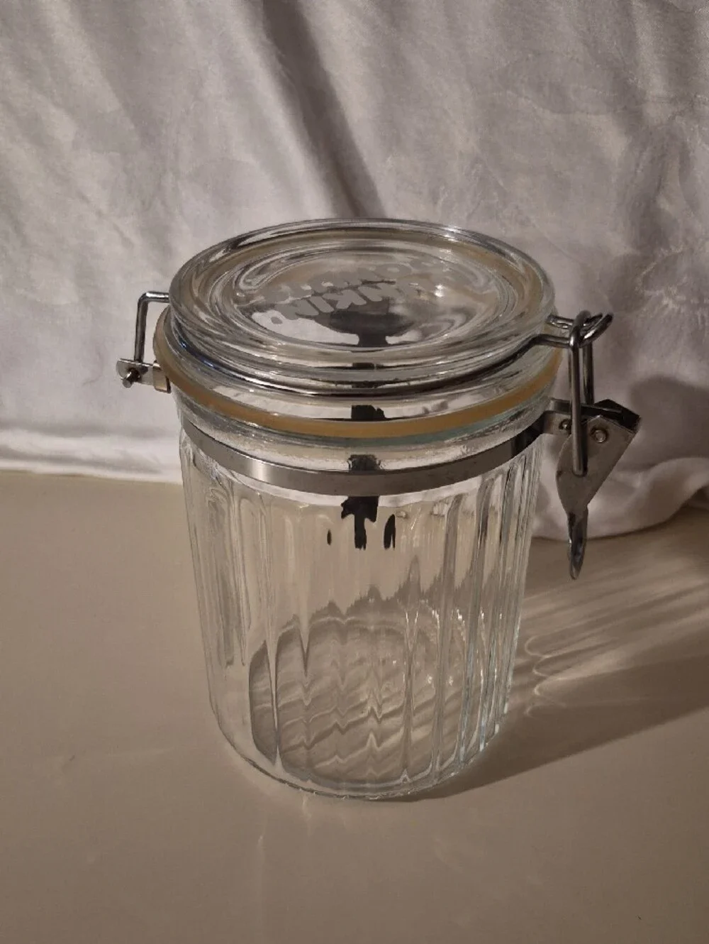 Vintage Clear Glass Coffee Storage Jar with Black Scoop - Airtight Seal